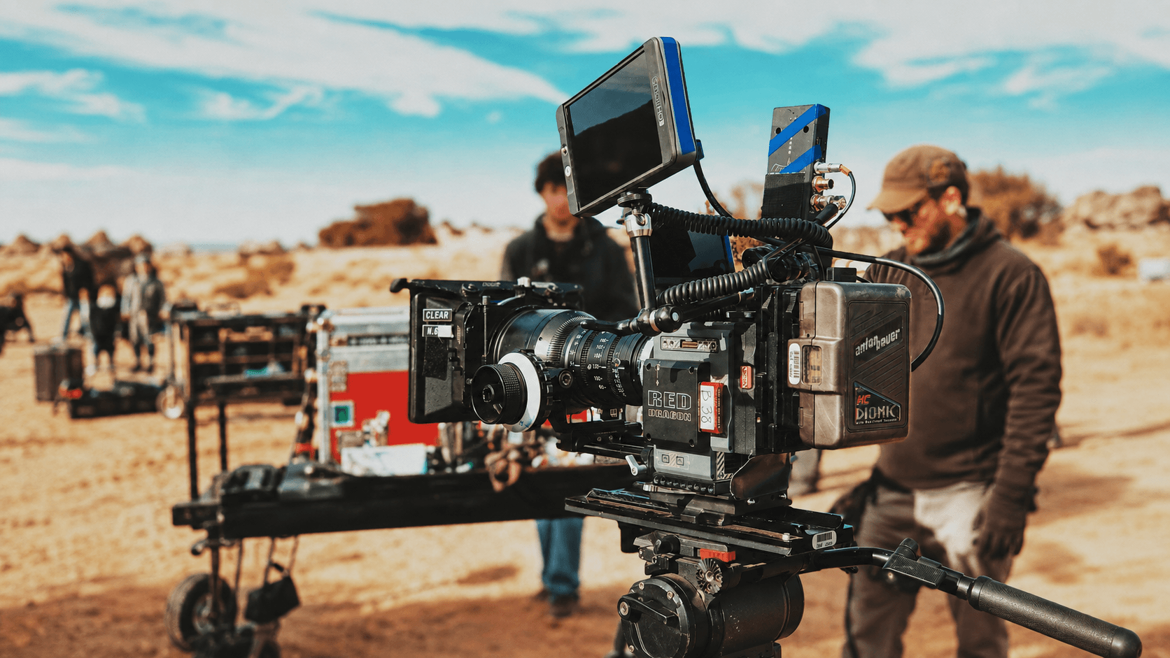 Black digital cinema camera on a compact rig